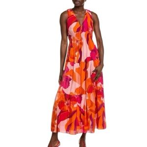 NWT Taylor - Kelly Grace - Tiered Midi Dress - Orange Pink Floral - Size 8